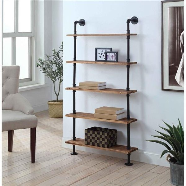 4D Concepts 4D Concepts 621150 Anacortes Five Shelf Piping - Black Pipe with Brown Shelves 621150